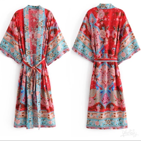 New Boho Gypsy Festival Kimono Duster Robe Jacket Top - Picture 2 of 7